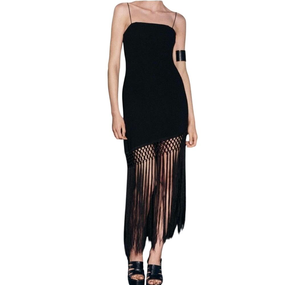 Zara Black Fringe Dress Size Medium Festival | Boho Alt Edgy Goth Coachella Rave